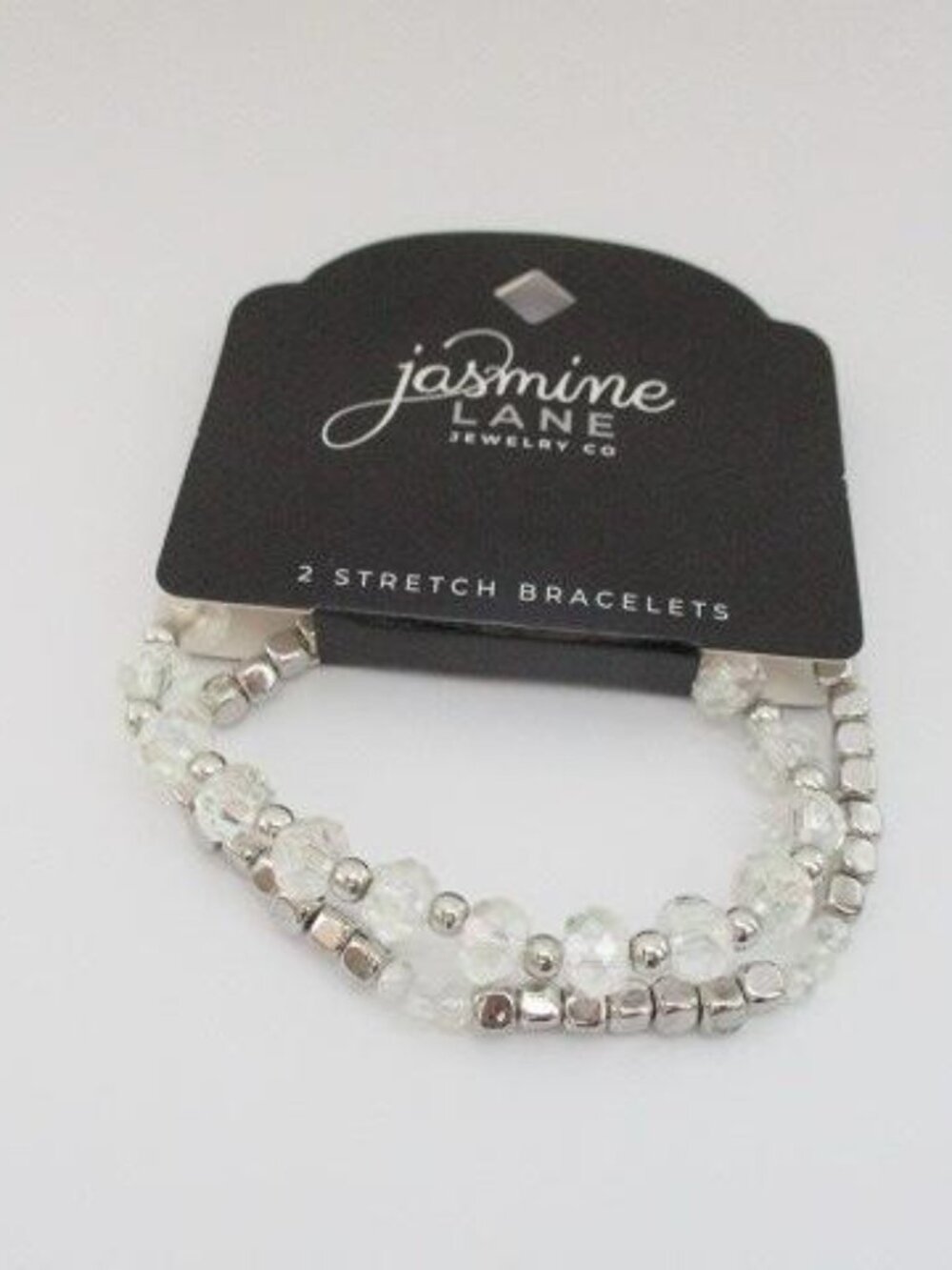 Jasmine Lane 2 Piece Clear Beaded Stretch Bracelet Set NWT